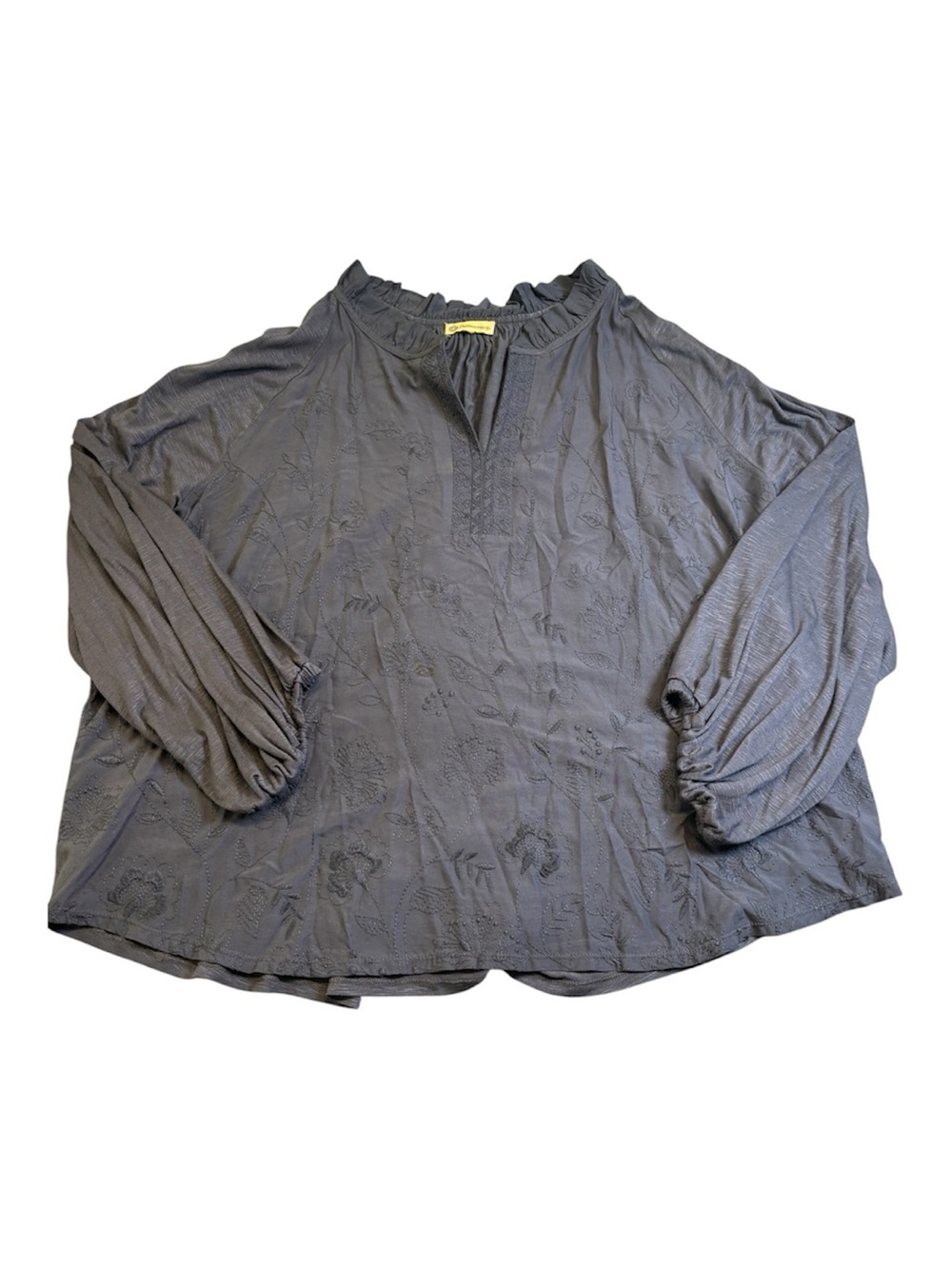 Democracy Women's Plus Size 3X Boho Embroidered Peasant Blouse Slate Gray EUC